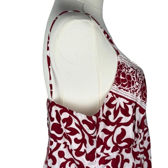 Hart of Dixie Style Red‎ White Print Sundress Women's 12 Cotton Midi Cottagecore - Picture 8 of 16